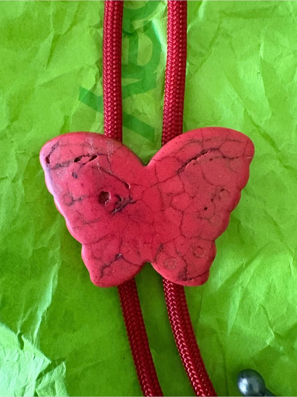 Red Butterfly Pendant Necklace Bolo Tie
